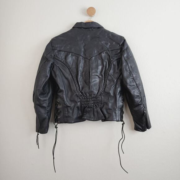 Vintage Hot Leathers Braided Leather Moto Biker Jacket Side Lace-Up Fringe M - Picture 10 of 15